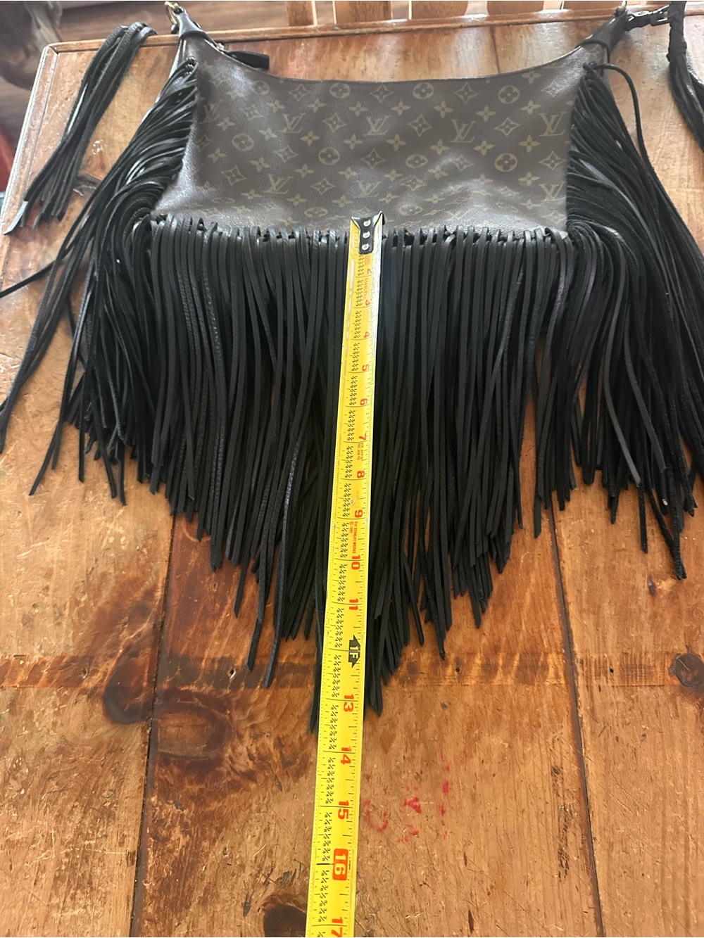 Louis Vuitton Brown Monogram Revamp with Black Fringe Crossbody Bag Vintage Boho - Picture 11 of 12